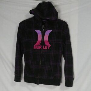 HURLEY | xl - 14-16 | Zip-Up Plaid Black and Purple Hooded Exercise Jacket
